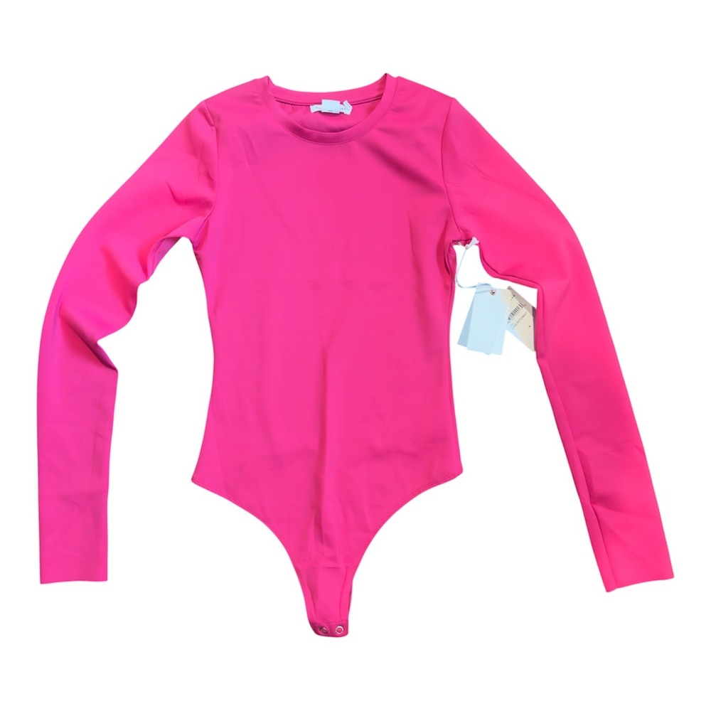 Good American Love Potion Pink Long Sleeve Bodysuit GB0357 Womens Small NEW